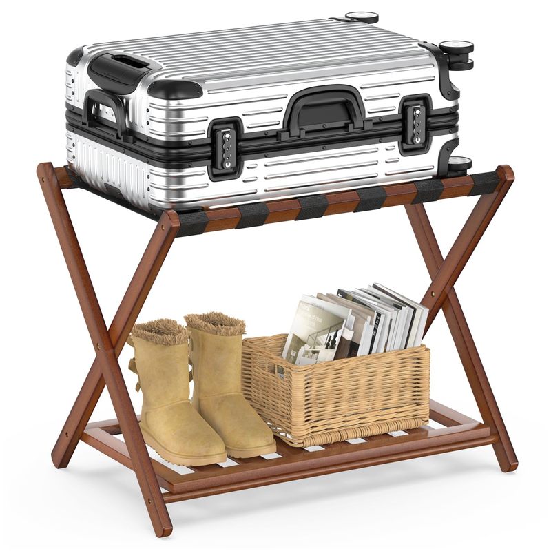 Bamboo 2 Tier Foldable Luggage Rack