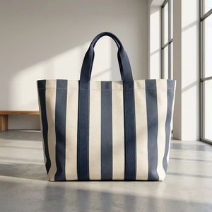 Eco Friendly Extra <b>Large</b> Custom Logo Organic Reusable Stripe Cotton Shopping Bag Canvas Grocery Bag Oversize Gym Tote Bag - Product Image 2