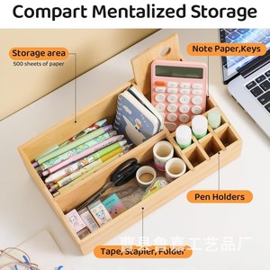 Bamboo Cosmetic Organizer <b>Box</b> With Partitions Natural Wood Color Desktop Storage For Skincare <b>Makeup</b> Products - Product Image 5