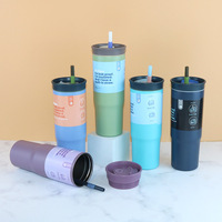 Thermos isotherme en acier inoxydable à double paroi de 24 oz avec logo personnalisé, couvercle et paille, isolation de 12 à 24 heures, pour le camping