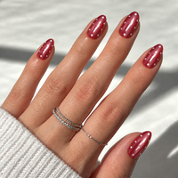 H003-7 Kaixin Faux Ongles Courts Amande à Coller Rouge Bordeaux à Pois Blancs Brillants – Vente en Gros