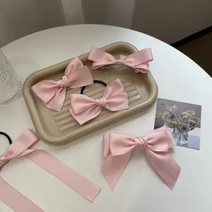 Nova tendência coreana 6 peças rosa fofo fofo para meninas DIY de alta qualidade conjuntos de laços de cabelo com presilhas de jacaré
