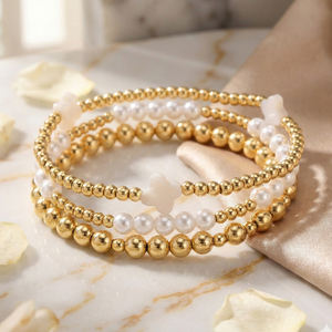 Juego de Pulseras Elásticas con Cuentas Doradas Go2boho, Joyería de Fe Apilable con Perlas Blancas <span class=keywords><strong>para</strong></span> <span class=keywords><strong>Mujer</strong></span>, Pulseras Cristianas en Capas - Product Image 4