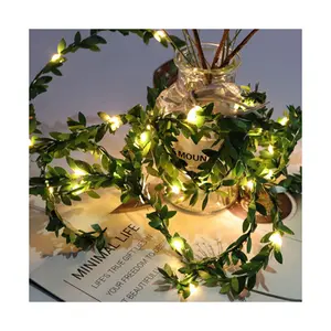 Cross-border new LED green rattan copper wire lamp string DIY simulation wreath battery box wedding holiday decorative flash