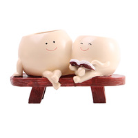 Vente chaude Creative Mini Pots Succulents Petits Pots De Plantes De Fleur En Résine avec Sourire Visage Lecture Livre De Bureau Décor Cadeau pour Maman