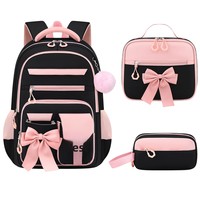 Nouveau Sac à Dos Scolaire Transfrontalier en Polyester de Haute Qualité, Sac Simple, Vente en Gros d'Usine, Ensemble de Trois Pièces (Sac à Dos, Sac Repas, Trousse), Respirant