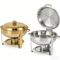Set Pemanas Makanan Buffet Hotel Golden Key, Wadah Sajian Stainless Steel Emas Perak