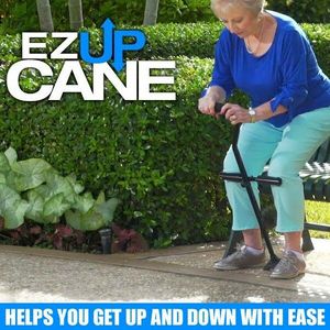 Ezup Cane Folding Aluminum Alloy Adjustable Height Anti Slip Walking <b>Stick</b> For Seniors With Curved Handle And Knee Bar Support - Product Image 2