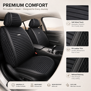 Fundas de Asiento de Coche Universales de Lujo en Cuero PU y Terciopelo, Transpirables, para Todas las Estaciones, Color Negro, Rusia - Product Image 2