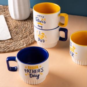 Ensemble de tasses empilables personnalisables pour la fête des pères, tasses en céramique jaunes et bleu marine, meilleurs imprimés pour <span class=keywords><strong>papa</strong></span>, commande en gros, directement de l'usine - Product Image 4