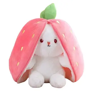 New Tiktok Long Eared Rabbit Plush Toy Throw Pillow Doll Wholesale Strawberry Carrot Rabbit Turned Birthday Gift Girls Children'