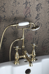 Rubinetto Classico da Pavimento Stile Vintage Romano, Kit Doccia per <span class=keywords><strong>Vasca</strong></span> in Ottone <span class=keywords><strong>con</strong></span> Doccetta a Forma di Telefono - Product Image 5