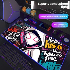 Tapis de souris de jeu RGB, grand tapis de bureau lumineux à LED avec design anime, base en caoutchouc antidérapante personnalisable pour PC - Product Image 1