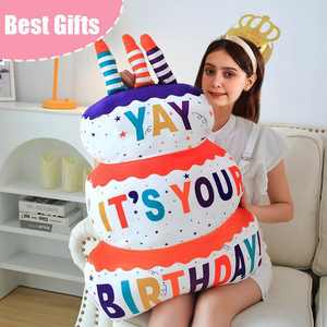 Coussin en peluche géant 3D en forme de gâteau d'anniversaire de 17,7 pouces, doux et mignon, pour cadeaux - Product Image 4