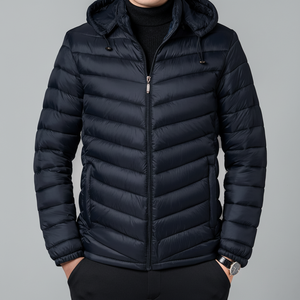 Custom Men's <b>Waterproof</b> Winter Windbreaker <b>Jackets</b> with Warm <b>Padding</b> and Hood Coated Puffer Design with Front Logo - Product Image 1