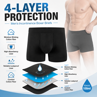 Boxers pour hommes 4 couches anti-fuites 100 ml, lavables, absorbants, anti-humidité, en coton, OEM ODM, pour l'incontinence
