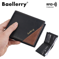 Dompet Lipat Tiga Kecil Pria Vintage Warna Kontras PU Lapisan Poliester RFID Sederhana Grosir