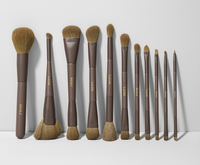 Ensemble de 11 pinceaux de maquillage à double extrémité, poils synthétiques, manche brun, pinceau cosmétique pour le visage et les yeux, étiquette privée, logo personnalisé