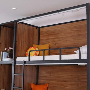 เตียงสองชั้นยูมิน โครงเหล็ก พร้อมแผงไม้ สำหรับหอพัก มีพื้นที่เก็บของ - Product Image 3