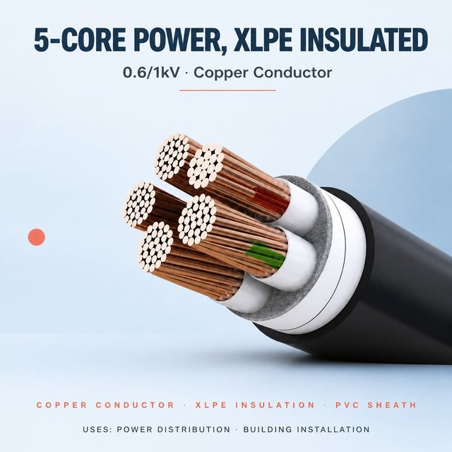 0.6/1kV Low Voltage N2XY YJV 5 Core Copper Conductor Multi-core Power Cable XLPE Insulation PVC Outer Sheath 90C