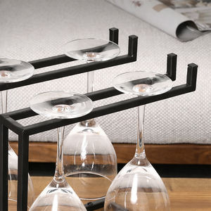 Support à <span class=keywords><strong>verres</strong></span> à vin industriel en métal pour comptoir, avec base en bois, support suspendu inversé pour décoration de bar à domicile - Product Image 6