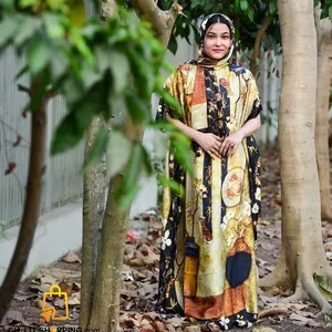 아프리카 여성 모조 실크 인쇄 맥시 드레스 스카프 패션 2 개 1 세트 드레싱 가운 여성용 실크 카프탄