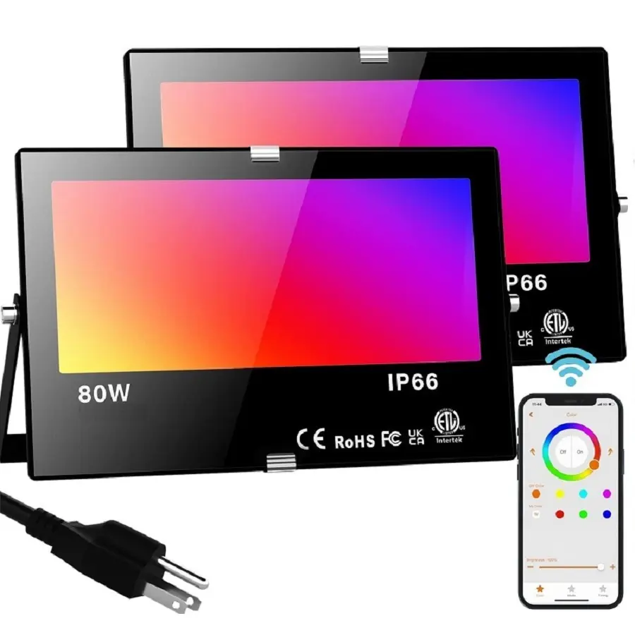 Projecteur LED d'extérieur Bluetooth Smart Color Change Landscape Lighting, DIY-Scene + RGB Colors + Warm White 2700K