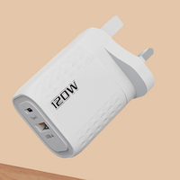 Chargeur rapide électrique portable Macaron Grid 120W USB-C à deux ports pour téléphone portable, ordinateur portable, appareil photo, PD 3.0 OTP OVP, voyage US EU UK