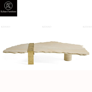 Sang trọng thiết kế độc đáo travertine đá cẩm thạch hàng đầu bảng vàng Thiết kế Bắc Âu vàng thép không gỉ cây thân cây bàn cà phê cho biệt thự - Product Image 4