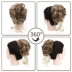 <span class=keywords><strong>Moño</strong></span> de Pelo Sintético Despeinado y Rizado <span class=keywords><strong>con</strong></span> Banda Elástica, Extensiones de Pelo Falso para Mujer, Horquillas, Peluca Negra y Marrón - Product Image 4