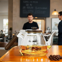 Teko Kaca Borosilikat untuk Teh Bunga dan Daun Teh dengan Infuser Kaca dan Pemanas, Pot Kopi yang Dapat Dilepas