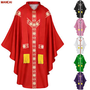 Costume de <span class=keywords><strong>Prêtre</strong></span> pour Halloween, <span class=keywords><strong>Chasuble</strong></span> de Célébrant, Vêtement Liturgique Catholique, Robe de Messe avec Pompon, Robe de Clergé pour Hommes - Product Image 1