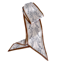Écharpe élégante en polyester à imprimé floral avec franges - Beige clair, bleu marine et bordure marron pour femmes
