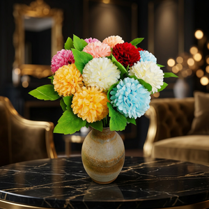 Plantes en pot artificielles transfrontalières : Faux chrysanthème à tige unique, boule de fleurs, boule de fleurs à épines pour arrangements floraux, décoration de restaurant, mariage - Product Image 1
