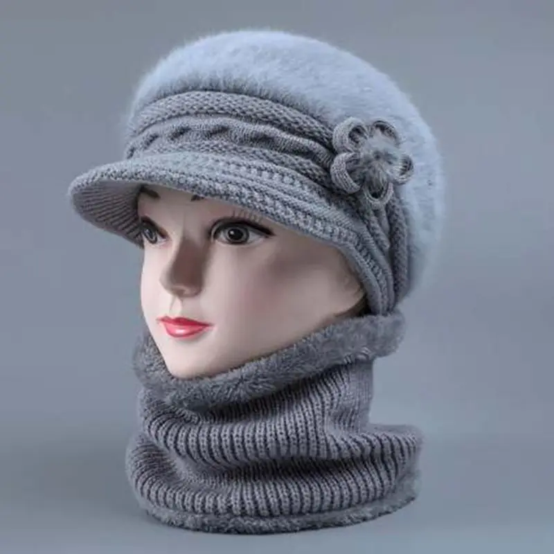 Ucuz moda yumuşak anti soğuk bayanlar bere şapka kış kadın eşarp ve şapka seti