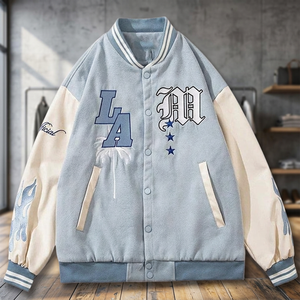 เสื้อแจ็คเก็ตบอมเบอร์สไตล์สตรีทแวร์ปักลายหัวใจด้านหน้าแบบยาว สำหรับการค้าต่างประเทศข้ามพรมแดน  สีสันปรับแต่งได้  คอลเลคชั่นฤดูใบไม้ร่วง - Product Image 3