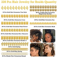 Vente en gros de 220 pièces de bijoux pour cheveux, anneaux pour tresses, perles pour dreadlocks, accessoires pour tresses