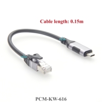 Câble RJ45 vers USB-C Type-C 15cm 0.15m Adaptateur Réseau Ethernet Court Connecteur 8p8c avec Coque en Aluminium Gris Vitesse 1000Mbps