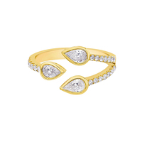 Set Cincin Gemnel Brass Marquise CZ Terbuka yang Dapat Disesuaikan, Tiga Batu Solitaire, Tumpuk, Band Tipis, Aksesoris Jari untuk Wanita, Pemakaian Sehari-hari