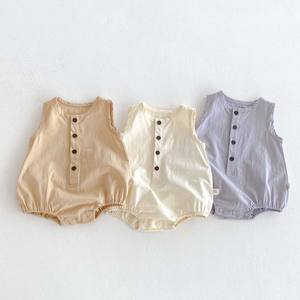 Tutina Unisex in puro cotone tutina estiva a bottone aperto vestiti per neonati vestiti sottili con tinta unita - Product Image 1