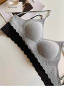 Soutien-gorge push-up sans armatures côtelé sans couture, bordure en dentelle, fines bretelles réglables, doux et confortable pour femme, vente en gros d'usine, personnalisable OEM