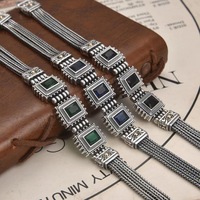 Bracelet queue de renard en argent S925 BOCAI pour hommes, style arabe moyen-oriental, motif géométrique carré, zircon, bijoux en argent fin