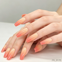 Ongles à presser dégradés orange et rose, longs, forme cercueil, réutilisables, en acrylique, lot de 24 pièces pour salon