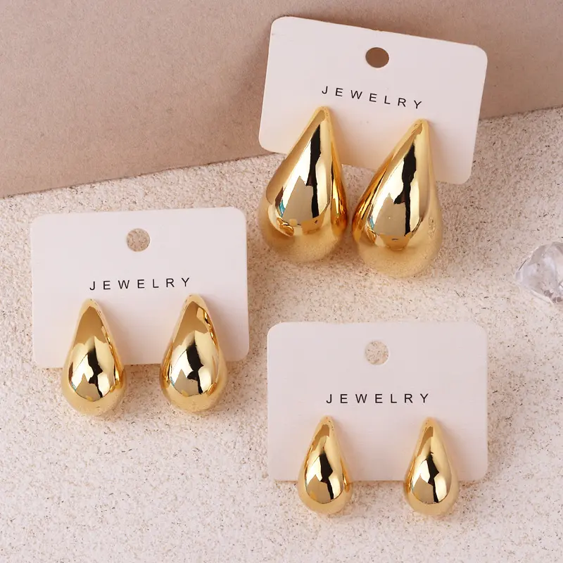 14K Gold Plated Brass Teardrop Water Drop Earring Jewelry Chunky Hoop Earring Dangle