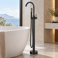 Robinet de baignoire noir sur pied, mitigeur eau chaude et froide avec cartouche en céramique pour projets hôteliers et villas - Vente en gros