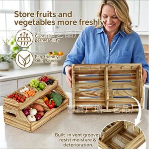 Wooden Storage Rack 3 Tier Kitchen Countertop Organizer For Fruits <b>Vegetables</b> Spices And Snacks - Product Image 3
