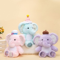 Peluche Éléphant Assis Adorable, Douce et Moelleuse, avec Oreilles en Patchwork, pour Décoration de Chambre, Cadeau d'Anniversaire ou de Fête Thème Zoo