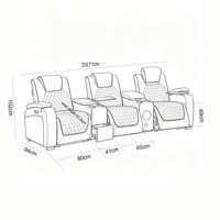 Canapé inclinable électrique 3 places Zero Wall Home Theater avec éclairage LED, chargeur sans fil et console haut-parleur intégrée, confortable