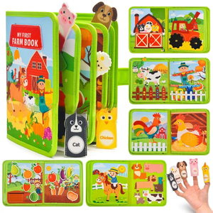 Tablero de Actividades de Fieltro para Bebés y Niños, con Animales de Granja, Frutas y <span class=keywords><strong>Libro</strong></span> de Cuentos, Verde 19x23, Venta al Por Mayor - Product Image 2