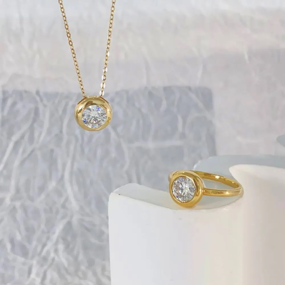 Cá nhân 14k vàng thật 1CT moissanite Nhẫn OEM ODM Vòng Bezel đặt moissanite kim cương tốt jewlery